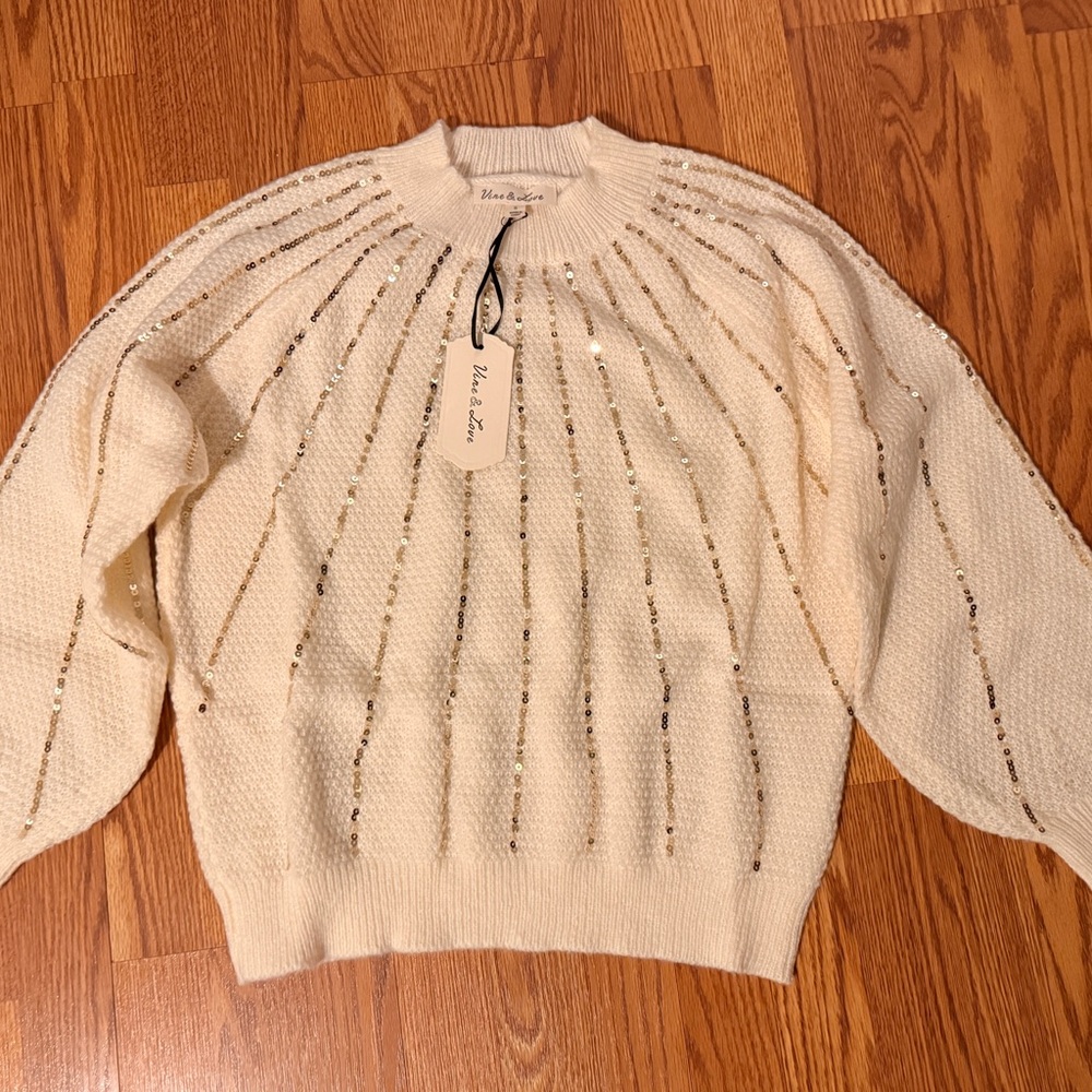 Vine & Love Cream Sweater with Gold Sequins